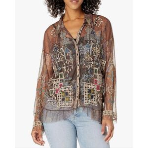 JOHNNY WAS Embroidered Mesh Blouse Size L